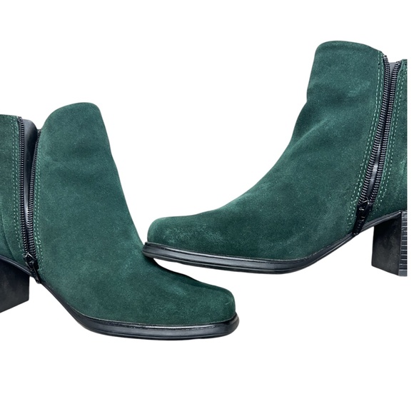White Mountain Ankle Boots Women 7.5 Green Suede Leather Block Heel Zip Closure - Picture 5 of 11